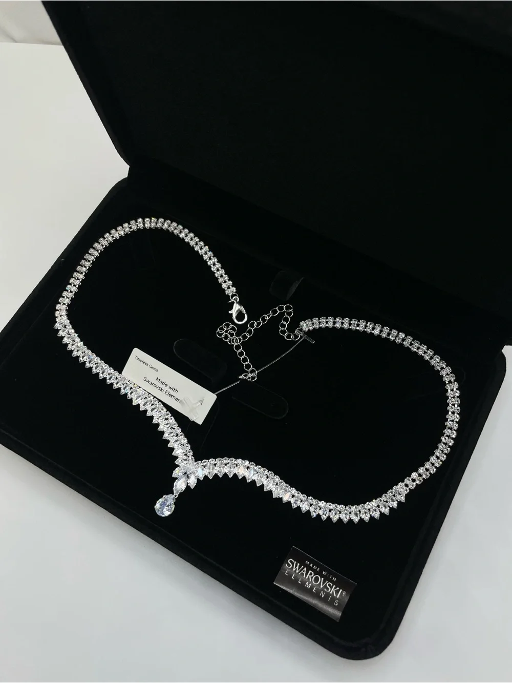 Swarovski Crystal Elements White Crystal Y Drop Bridal Tennis Necklace Art Deco